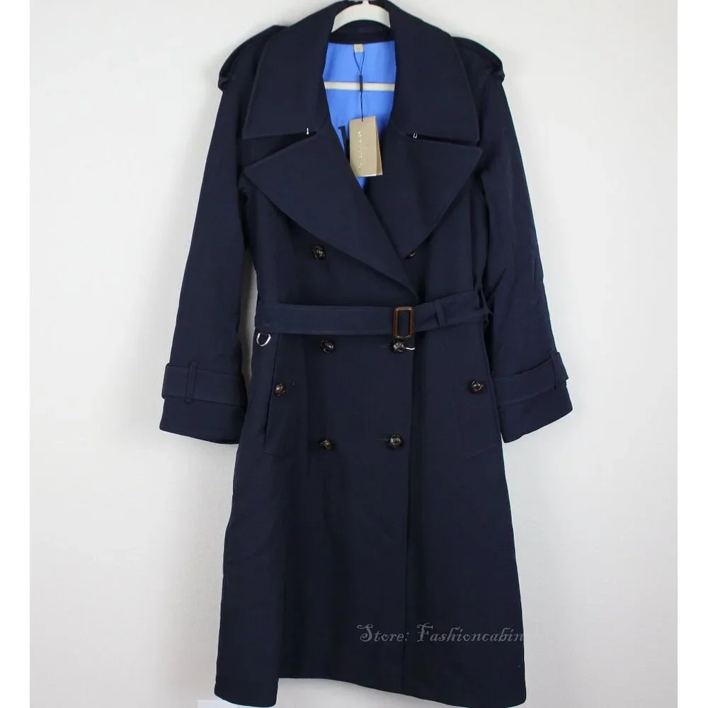 NWT Burberry Gemini Wool Trench Coat, US 12, Dark Blue Luxe Belted Iconic Style - Picture 3 of 16